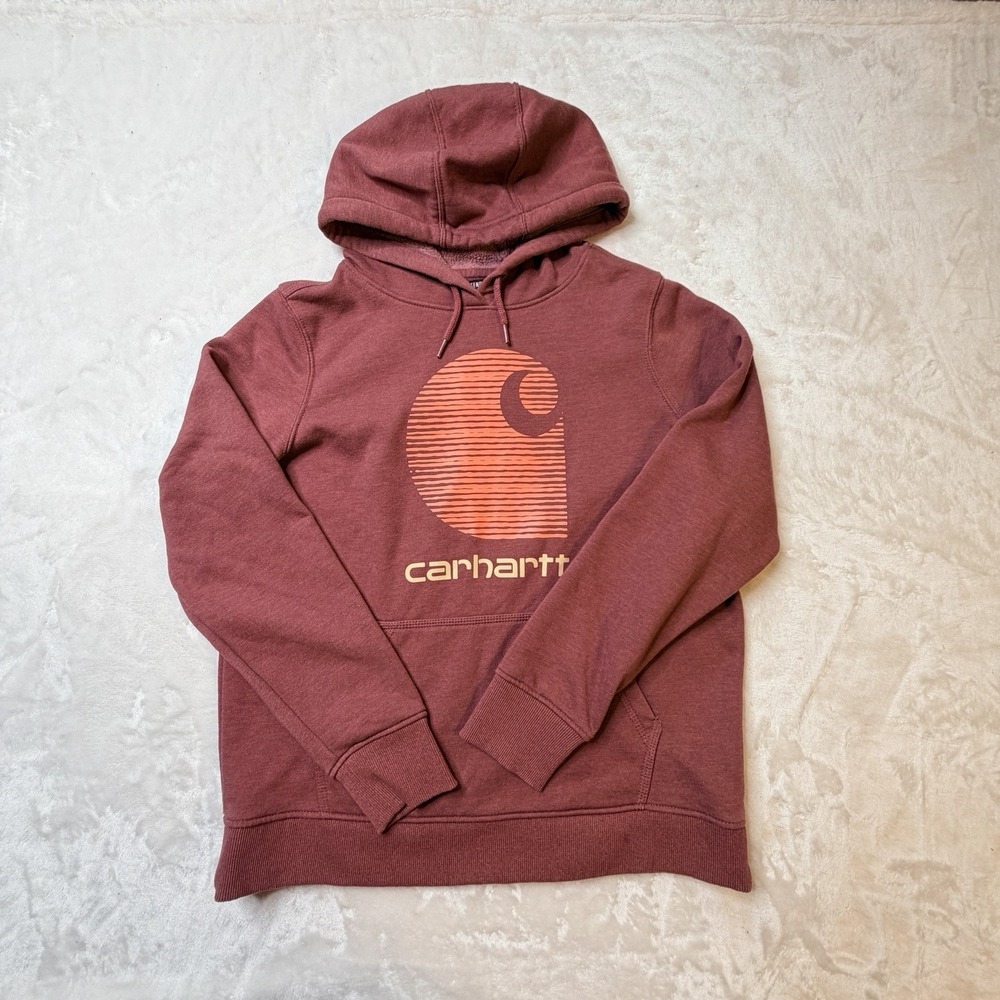 Carhartt rain defender Maroon Pullover Hoodie with Striped Graphic, active Large